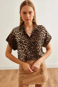 Olalook Women's Leopard Black Woven Viscose Bat Shirt - Image 5