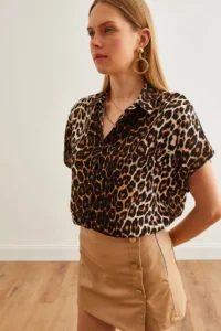 Olalook Women's Leopard Black Woven Viscose Bat Shirt - Image 6