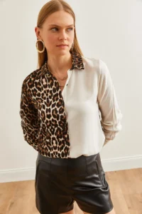 Olalook Women's Ecru Stone Leopard Block Woven Viscose Shirt - Image 4