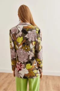 Olalook Women's Floral Smoked Woven Viscose Long Sleeve Loose Shirt - Image 2