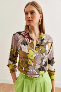 Olalook Women's Floral Smoked Woven Viscose Long Sleeve Loose Shirt - Image 4