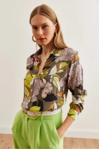Olalook Women's Floral Smoked Woven Viscose Long Sleeve Loose Shirt - Image 5