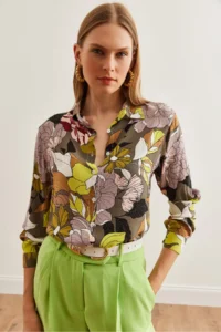 Olalook Women's Floral Smoked Woven Viscose Long Sleeve Loose Shirt - Image 6