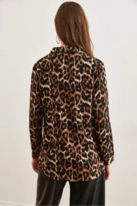 Olalook Women's Camel Leopard Flowy Woven Viscose Shirt - Image 2