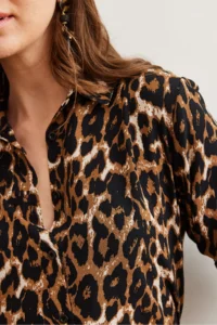 Olalook Women's Camel Leopard Flowy Woven Viscose Shirt - Image 7
