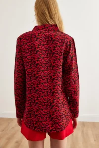 Olalook Women's Red Black Tiny Floral Woven Viscose Shirt - Image 2
