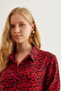 Olalook Women's Red Black Tiny Floral Woven Viscose Shirt - Image 6