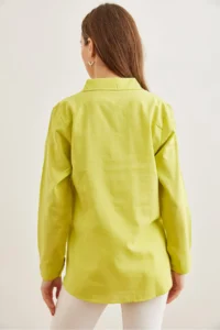 Olalook Women's Oil Green Cuffed Linen Shirt - Image 2