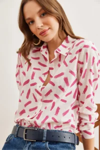 Olalook Women's Rod Fuchsia Cuffed Linen Shirt - Image 3
