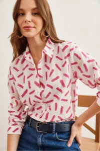 Olalook Women's Rod Fuchsia Cuffed Linen Shirt - Image 4