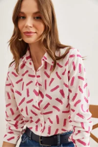 Olalook Women's Rod Fuchsia Cuffed Linen Shirt - Image 5
