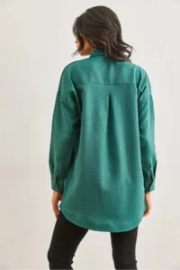 Olalook Women's Emerald Green Wool Effect Winter Basic Shirt - Image 2