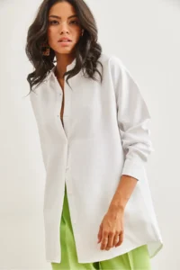 Olalook Women's White Wool Effect Winter Basic Shirt - Image 5