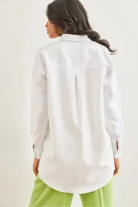 Olalook Women's White Wool Effect Winter Basic Shirt - Image 7