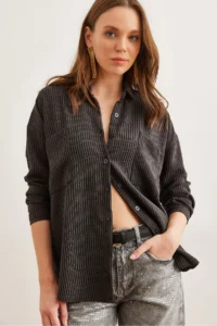 Olalook Women's Black Comfortable Corduroy Shirt