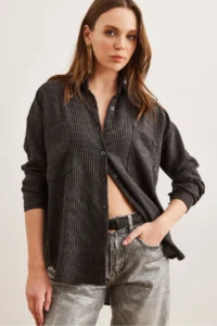 Olalook Women's Black Comfortable Corduroy Shirt - Image 3