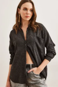 Olalook Women's Black Comfortable Corduroy Shirt - Image 4