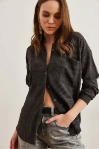Olalook Women's Black Comfortable Corduroy Shirt - Image 6