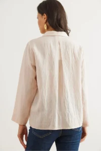 Olalook Women's Stone Lightly Transparent Striped Shirt - Image 2