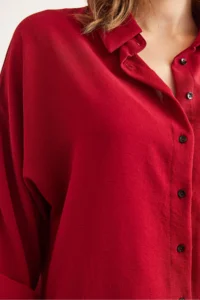 Olalook Women's Burgundy Three Quarter Sleeve Front Short Back Long Loose Shirt - Image 7