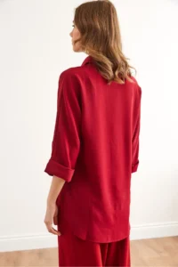 Olalook Women's Burgundy Three Quarter Sleeve Front Short Back Long Loose Shirt - Image 8