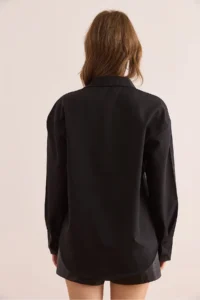 Olalook Women's Black Buttoned Teddy Bear Embroidered Shirt - Image 2