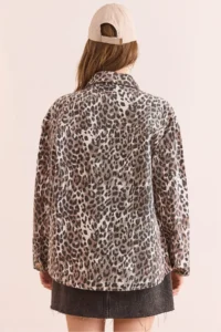 Olalook Women's Stone Pocket Leopard Oversize Gabardine Shirt - Image 7