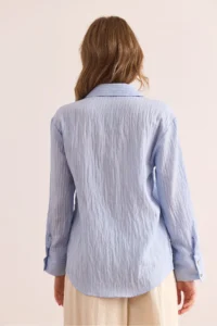 Olalook Women's Baby Blue Transparent Detailed Stylish Woven Shirt - Image 2