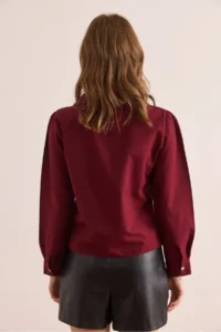 Olalook Women's Burgundy Button Detailed Oval Crop Shirt - Image 6