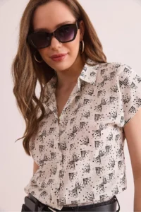 Olalook Women's Pixel Black Flamed Linen Bat Shirt