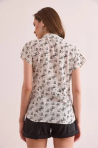 Olalook Women's Pixel Black Flamed Linen Bat Shirt - Image 2