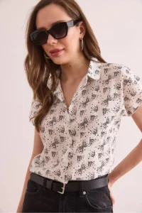 Olalook Women's Pixel Black Flamed Linen Bat Shirt - Image 4
