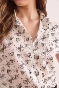 Olalook Women's Pixel Black Flamed Linen Bat Shirt - Image 6
