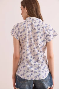 Olalook Women's Pixel Navy Blue Flamed Linen Bat Shirt - Image 2