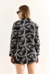 Olalook Women's Black Geometric Scallop Detailed Shirt - Image 2