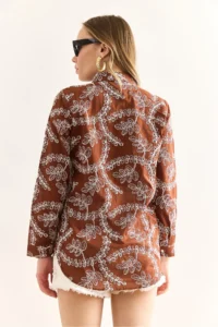 Olalook Women's Brown Geometric Scallop Detailed Shirt - Image 2