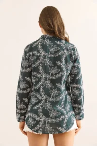 Olalook Women's Emerald Green Geometric Scallop Detailed Shirt - Image 2