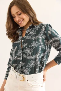 Olalook Women's Emerald Green Geometric Scallop Detailed Shirt - Image 5