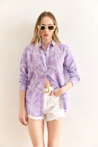 Olalook Women's Lilac Geometric Scallop Detailed Shirt - Image 3