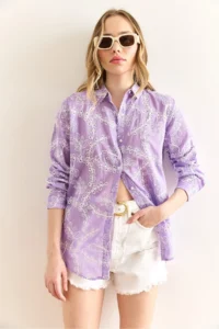 Olalook Women's Lilac Geometric Scallop Detailed Shirt - Image 4