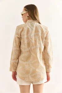 Olalook Women's Stone Geometric Scallop Detailed Shirt - Image 2
