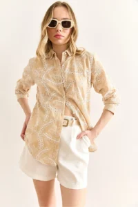 Olalook Women's Stone Geometric Scallop Detailed Shirt - Image 5
