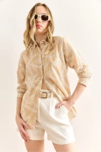 Olalook Women's Stone Geometric Scallop Detailed Shirt - Image 6