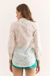 Olalook Women's White Yellow Colored Floral Cotton Scallop Shirt - Image 3