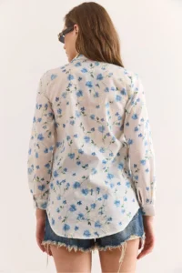 Olalook Women White Blue Floral Fisto Shirt - Image 2