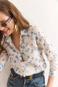 Olalook Women White Blue Floral Fisto Shirt - Image 3