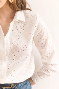 Olalook Women's White Scallop Regular Fit Cotton Shirt - Image 7