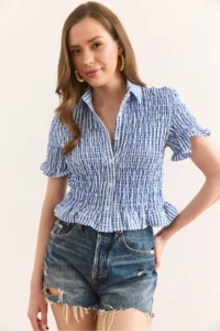 Olalook Women Blue Gipelli Crop Viscose Shirt GML- - Image 2