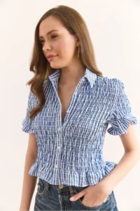 Olalook Women Blue Gipelli Crop Viscose Shirt GML- - Image 3