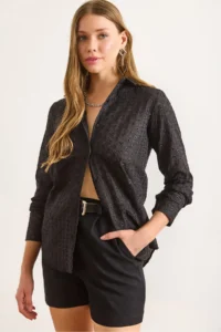 Olalook Women Black Regular Fit Fisto Shirt